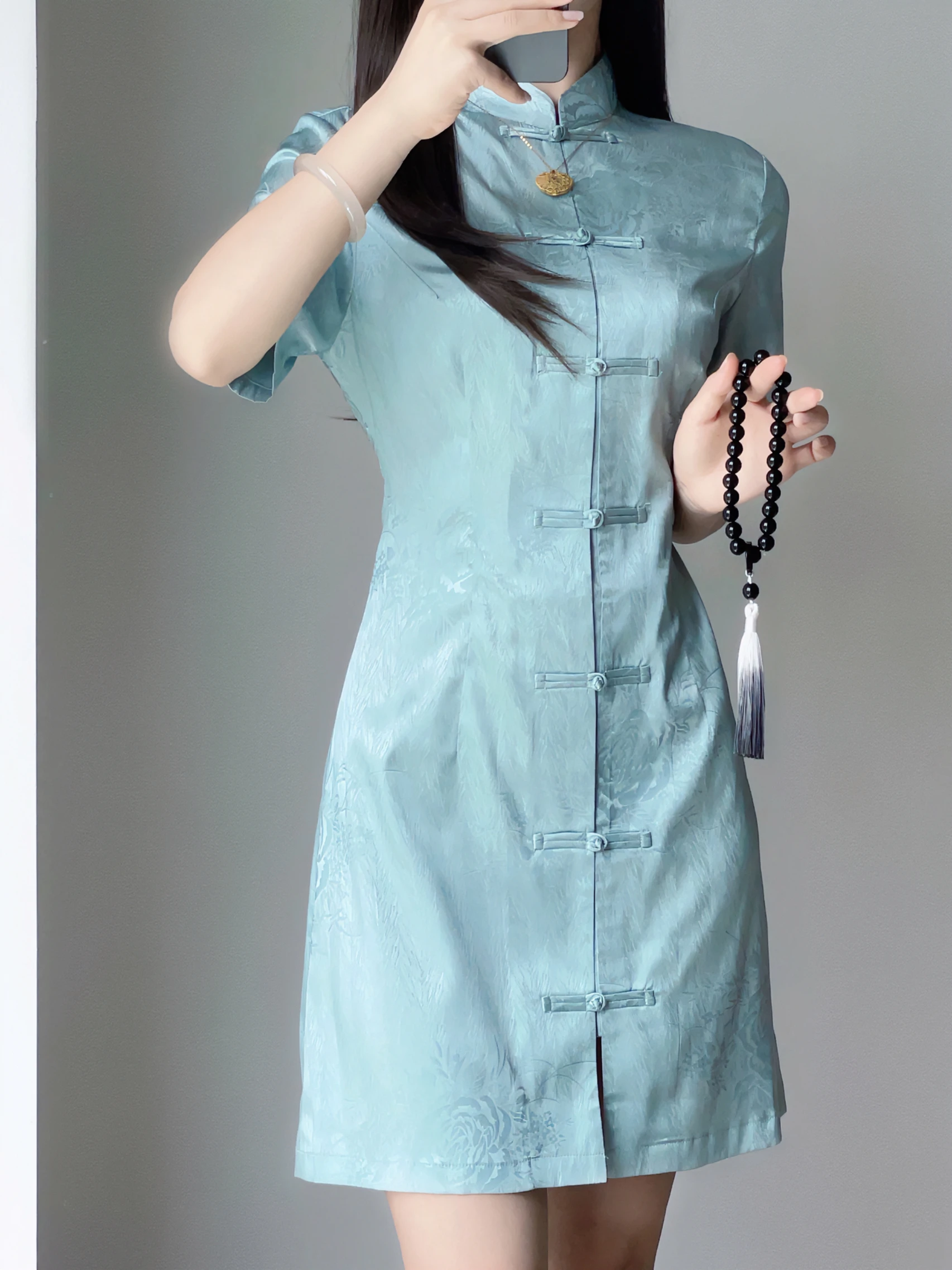 

Blue Summer Chinese Sle Embroidered A-Line Skirt Dr Slimming Belly Covering Dr Women's Faion Retro S...