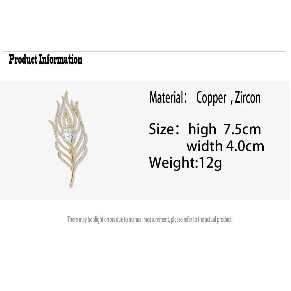 Fashion Clothes Decoration Jewelry Gifts Peacock Feather Brooch Pin Elegant Water Drop Zircon Brooches Badge for Women
