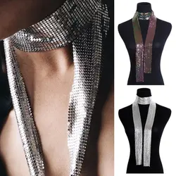 Sexy Aluminium Alloy Party Long Thin Neck Chain Long Choker Sparkly Sequins Scarf Neck Collar Ladies Cocktail