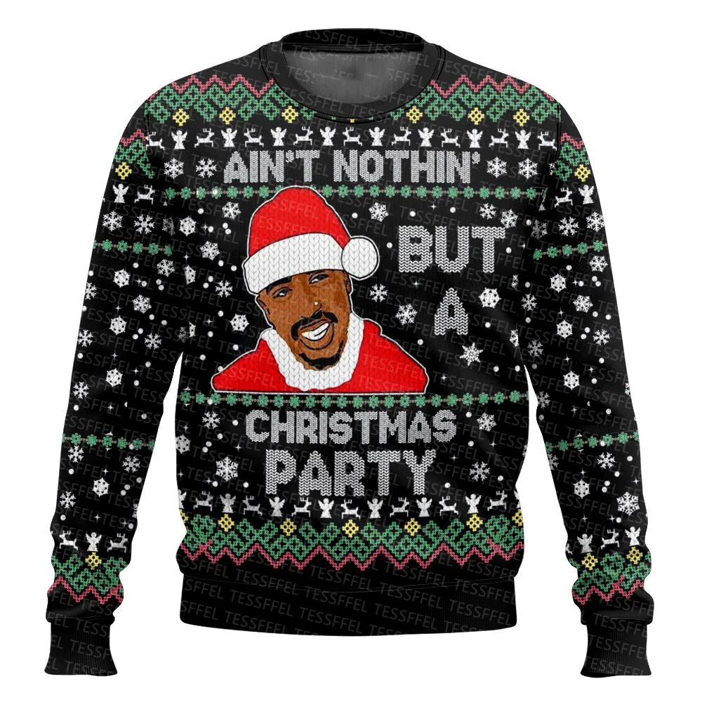 Cosplay Natale Babbo Natale maglione brutto lavorato a maglia Gesù Anime Vintage Graffiti maniche lunghe 3DPrint Pullover invernale Harajuku E