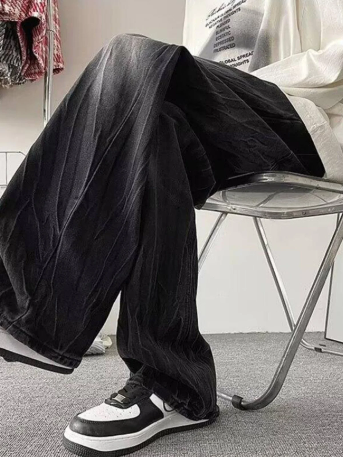 

Мужские джинсы Cleanfit из окрашенного текстурированного денима, свободного прямого кроя, винтажные, в стиле High Street, молодежные, износостойкие