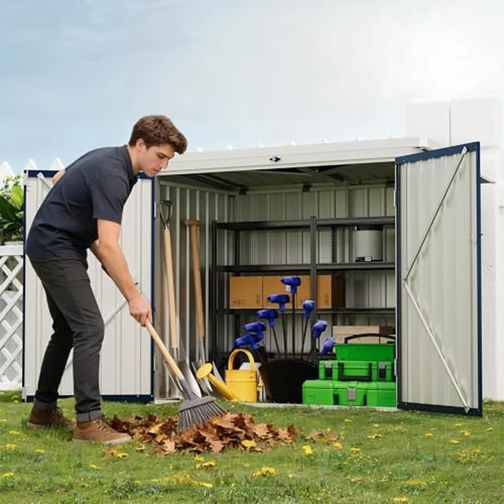 Outdoor Trash Storage Shed– 5.8x3.3 FT Lock Latch Sloped Roof