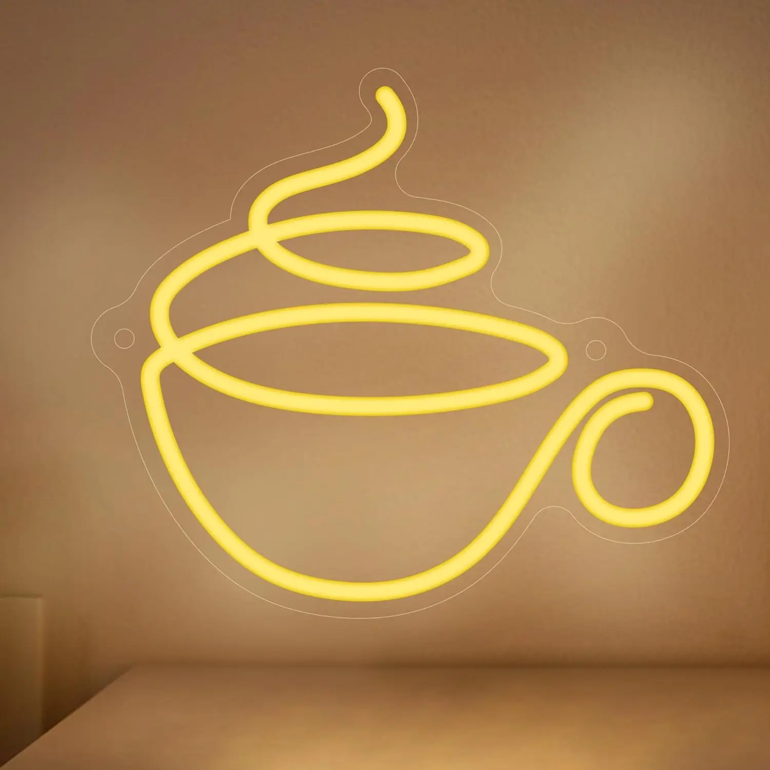 Steaming Coffee Cup Neon Sign LED Wall Art USB Powered Acrylic Yellow Warm Glow Cafe Theme Kitchen Wall Decor Gift