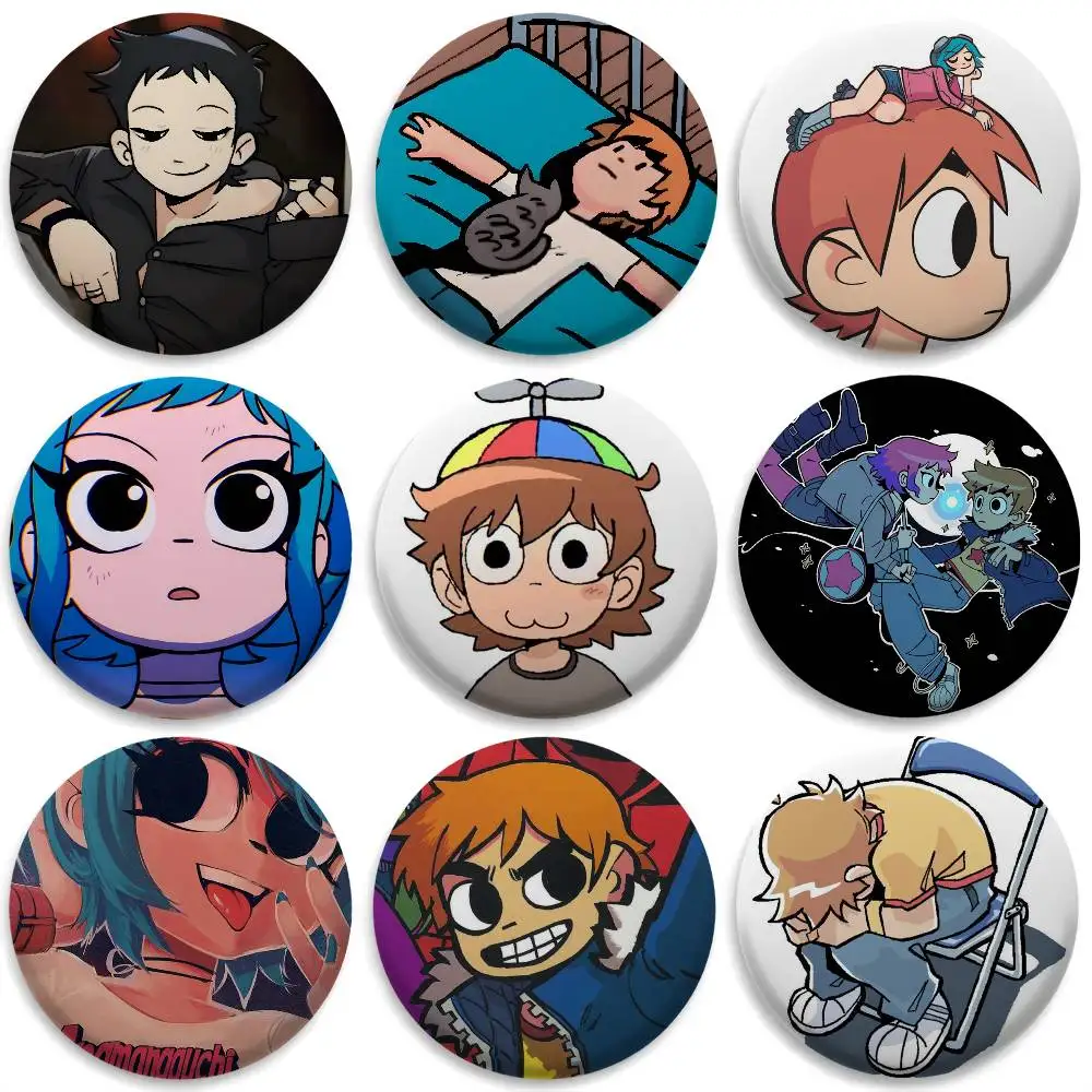 

Scott Pilgrim Wallace Anime Badges Round Exquisite Badge Brooches Creative Pins For Clothes Hat Backpack Gift Accessories