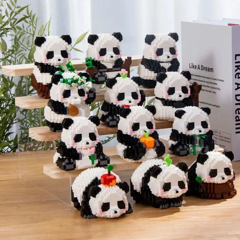 Kawaii Panda Series Micro Particle Building Block Creative Cute Animal DIY Assembled Models Bricks Toys For Kids Birthday Gifts