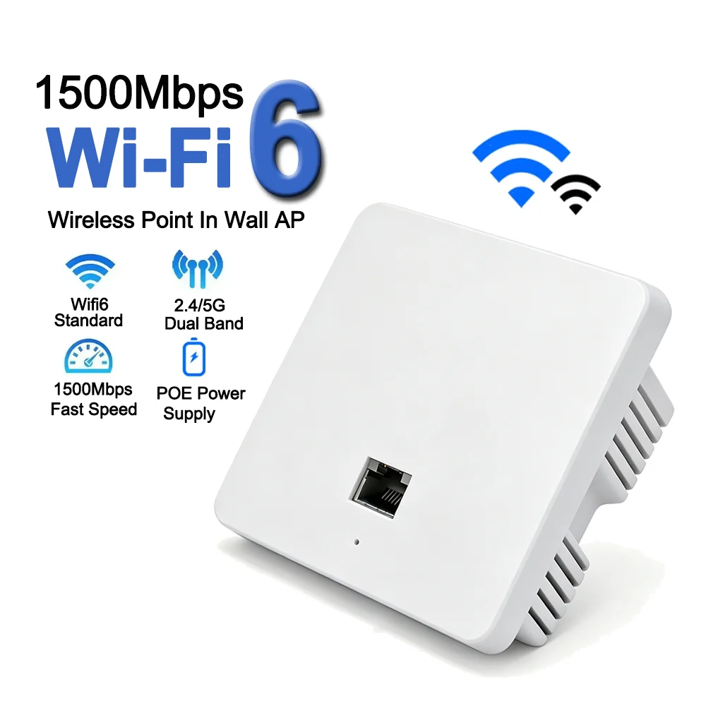 1500Mbps WiFi 6 In-wall AP 2.4GHz&5.8GHz Dual Band Gigabit Access Point 802.11ax RJ45 WAN/LAN Port Extnder Router OFDMA MU-MIMO