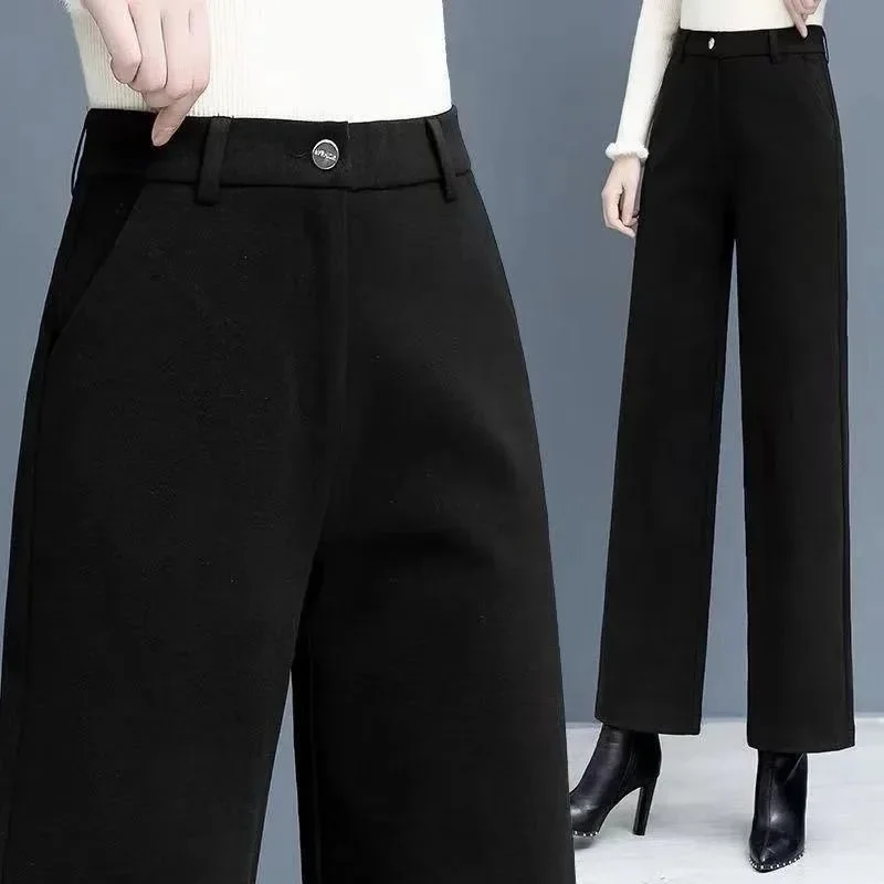 المرأة الصوفية السراويل واسعة الساق الخريف الشتاء سميكة عارضة فضفاض التخسيس مستقيم عارضة السراويل الغربية النسائية #3