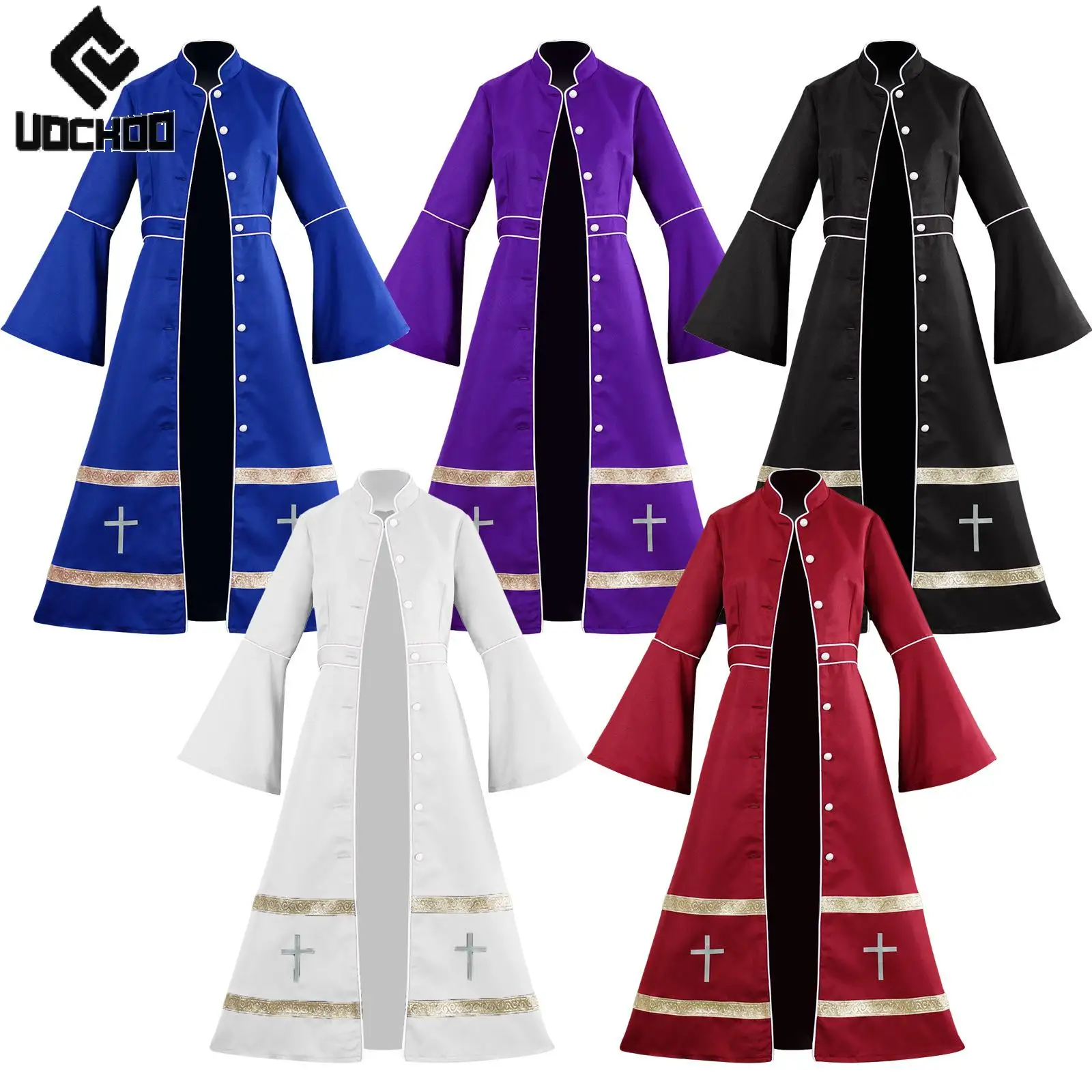 

Medieval Men Gown Father Cosplay Costume Carnival Pastor Long Jacket Vintage Robe Stage Performance Outfit Parade Clothing
