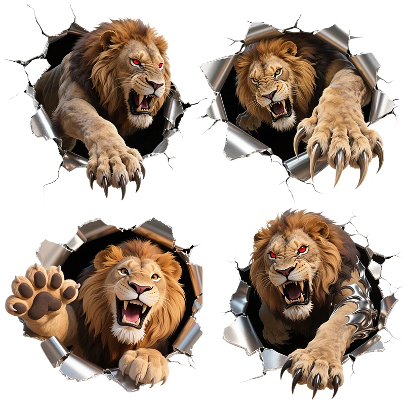 Three Ratels CAA35 Fierce lion Broken hole wall stickers for home decoration Personalized car decals