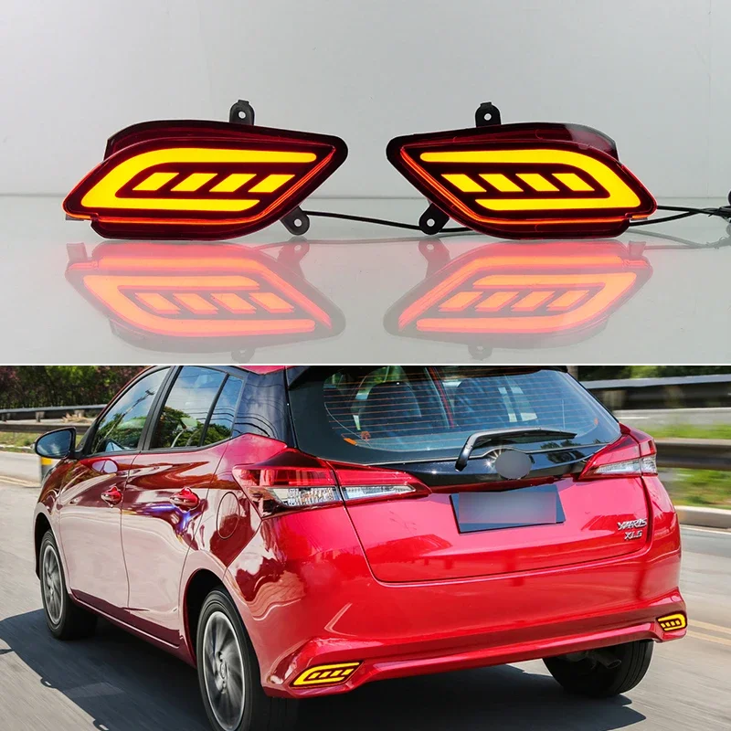 Car LED Rear Bumper Reflector For Toyota Yaris Hatchback 2017-2023 Turn Signal Lamp Backup Running Light Brake Indicators