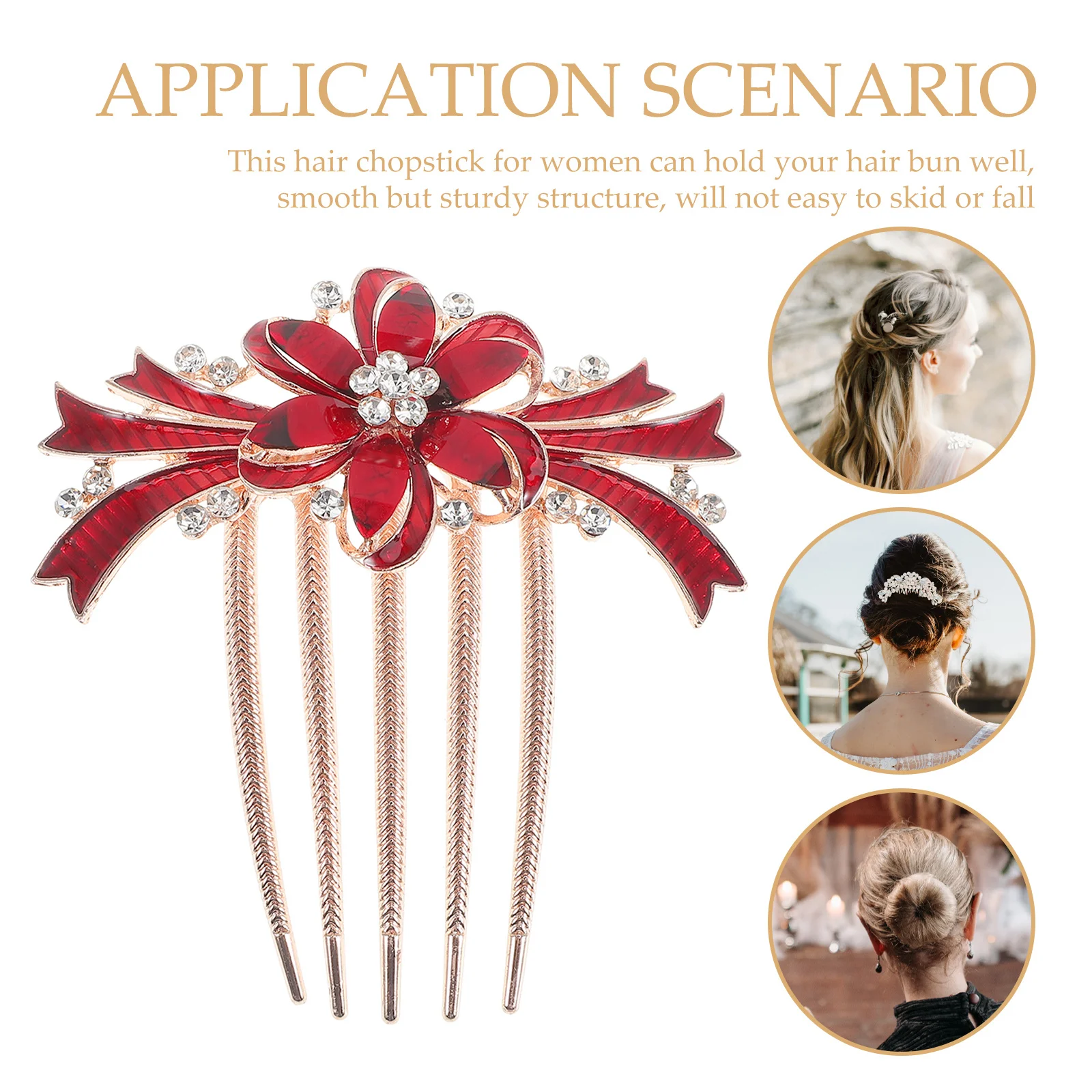 سبيكة الشعر مشط حجر الراين الزفاف التبعي دائم خمسة شقوق تصميم البريق الأحمر حفل زفاف خوذة الشعر مجوهرات #3