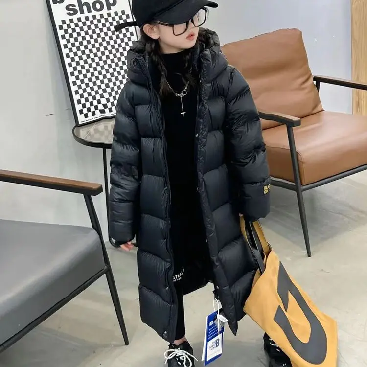 

Girls' Down Cotton Jacket Winter 2024 New Fashionable Boys' Thickened Knee Over Middle Length Children's Cotton Jacket Coat Tren