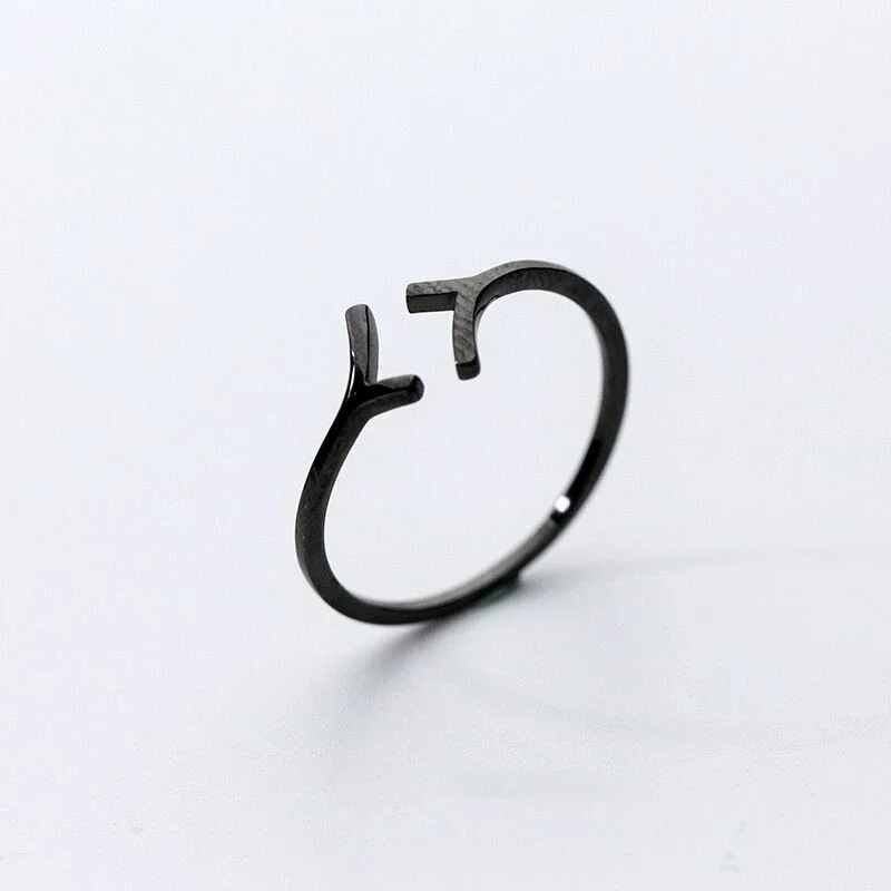 Hot selling new 925 sterling silver simple and fashionable black tree branch personality small and fresh Y-shaped open ring