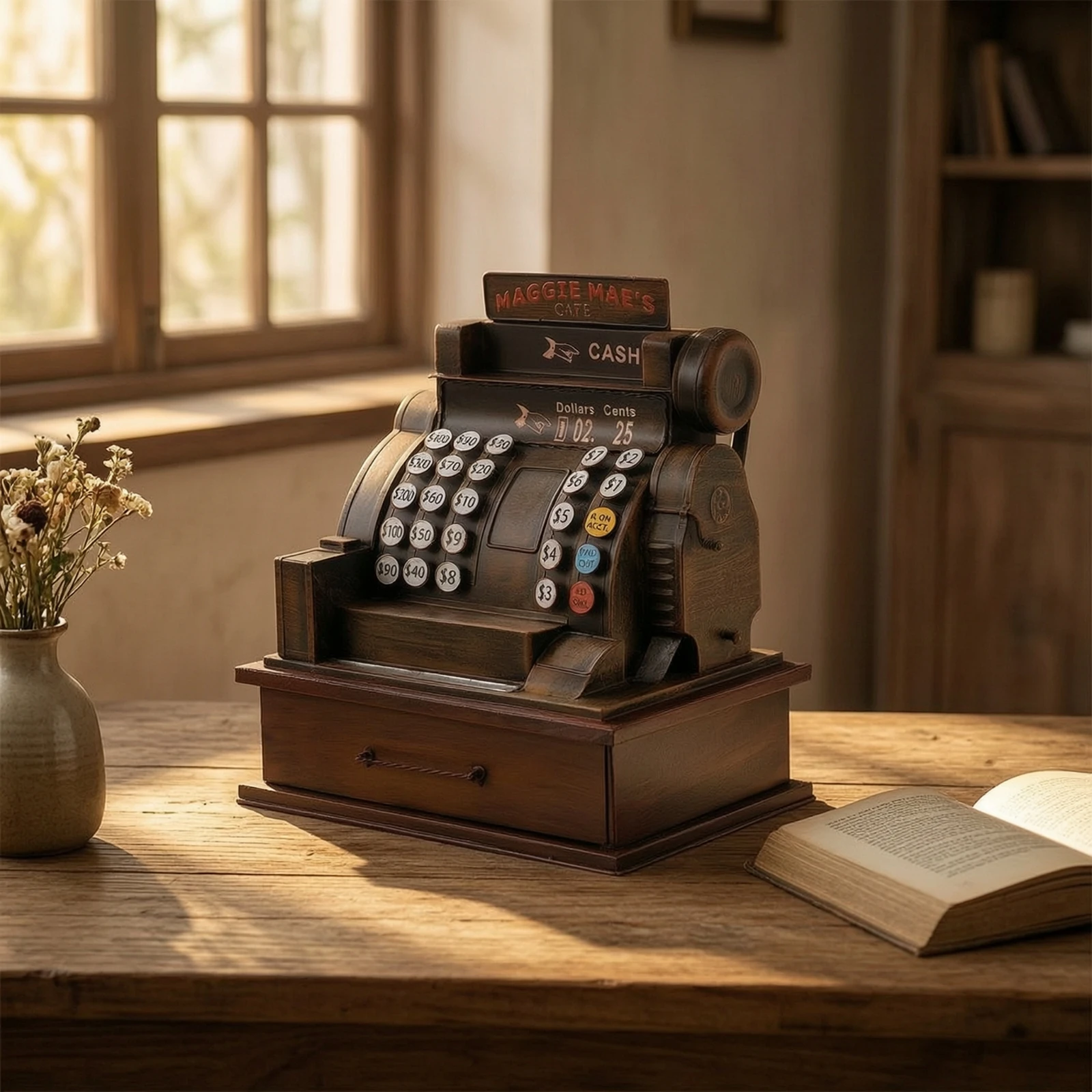 Storage Ornament with Drawer Decorative Cash Register Model Decor Rustic for Cafe, Restaurant