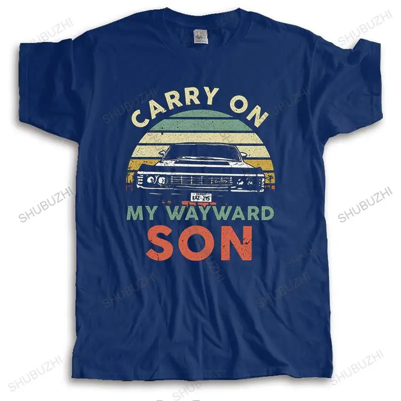 Retro Carry On My Wayward Son T Shirt Men Short Sleeved Leisure T-shirt Drama TV Supernatura Tee Tops Fitted  Cotton Tshirt