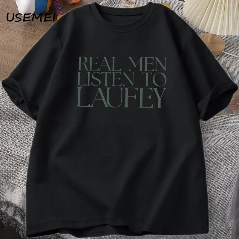 Real Men Listen To Laufey T-Shirt Men Women Music Lovers Tee Trendy Graphic T Shirts Casual Short Sleeve Streetwear Clothing