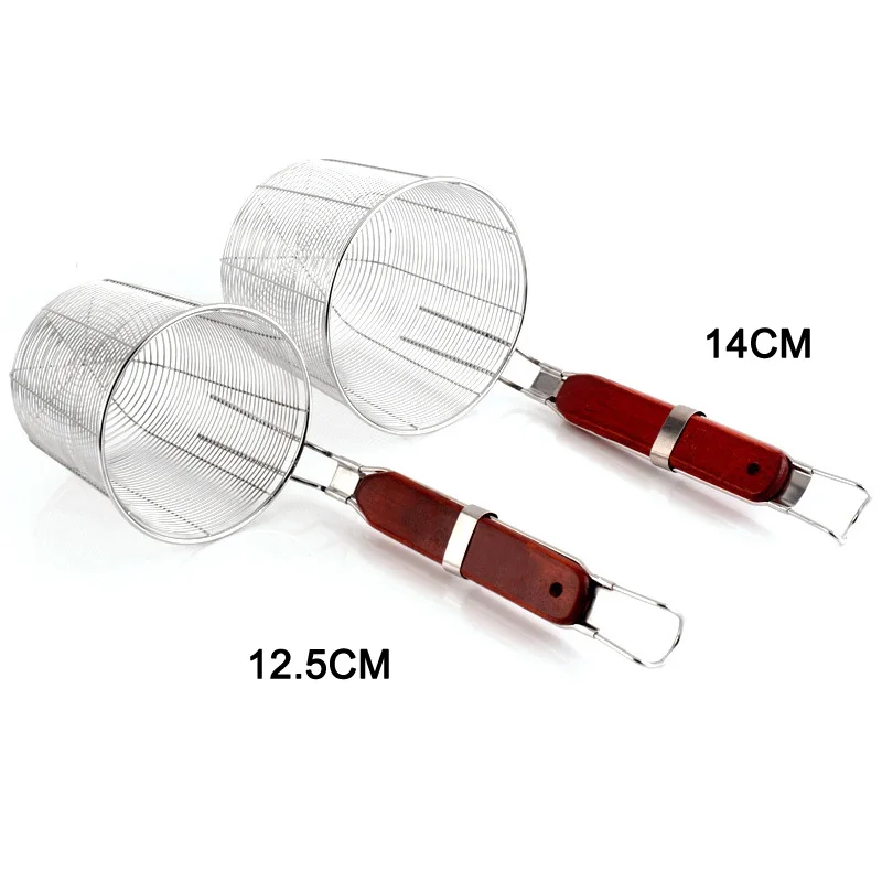 Wooden Handle Strainer Basket Stainless Steel Food Skimmer Kitchen Tool For Noodle Pasta Corrosion and Rust Resistant