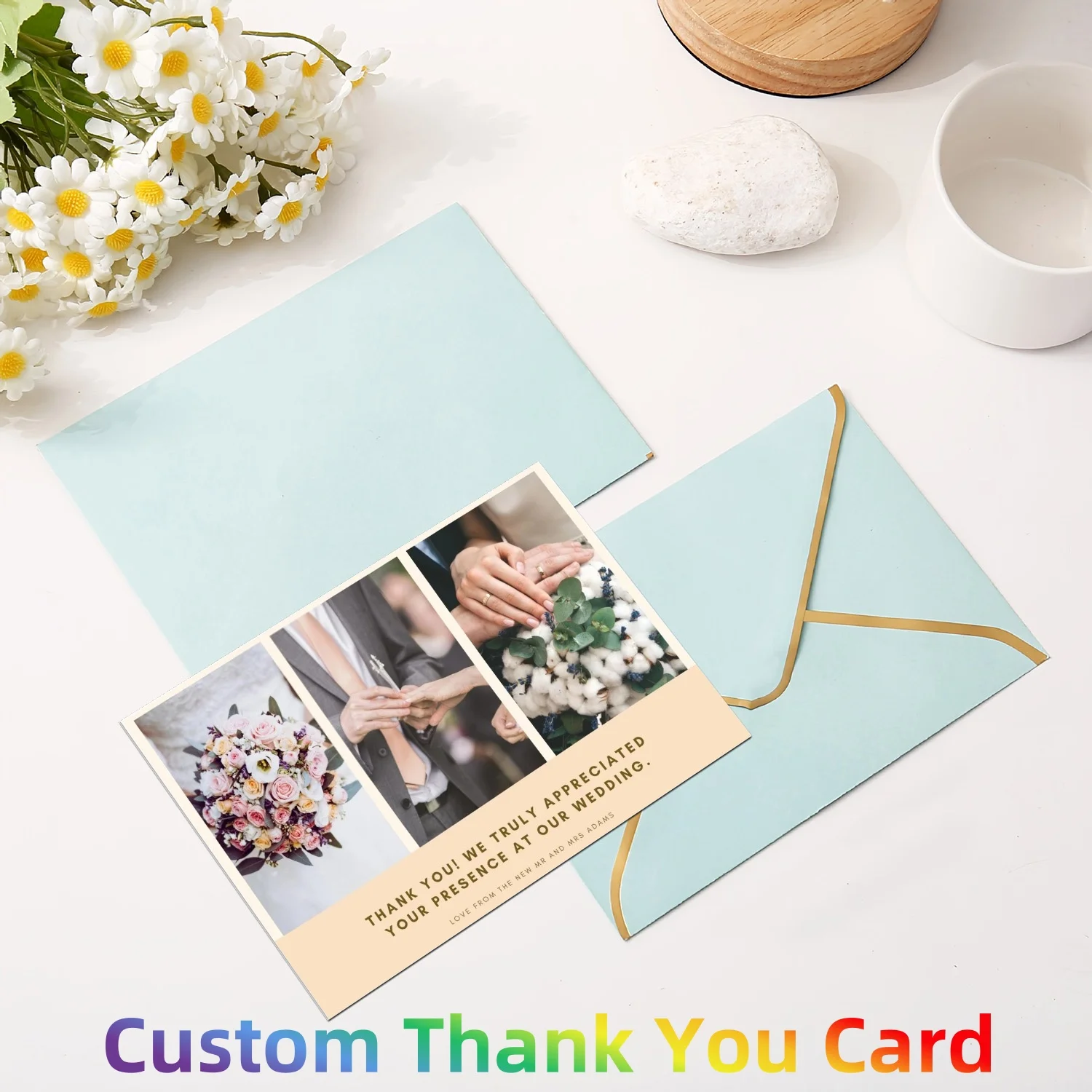 

50 pcs/100 pcs Custom Thank You Cards, Wedding/Birthday Customized Photo Greeting Cards with Envelopes, Personalized Party Cards