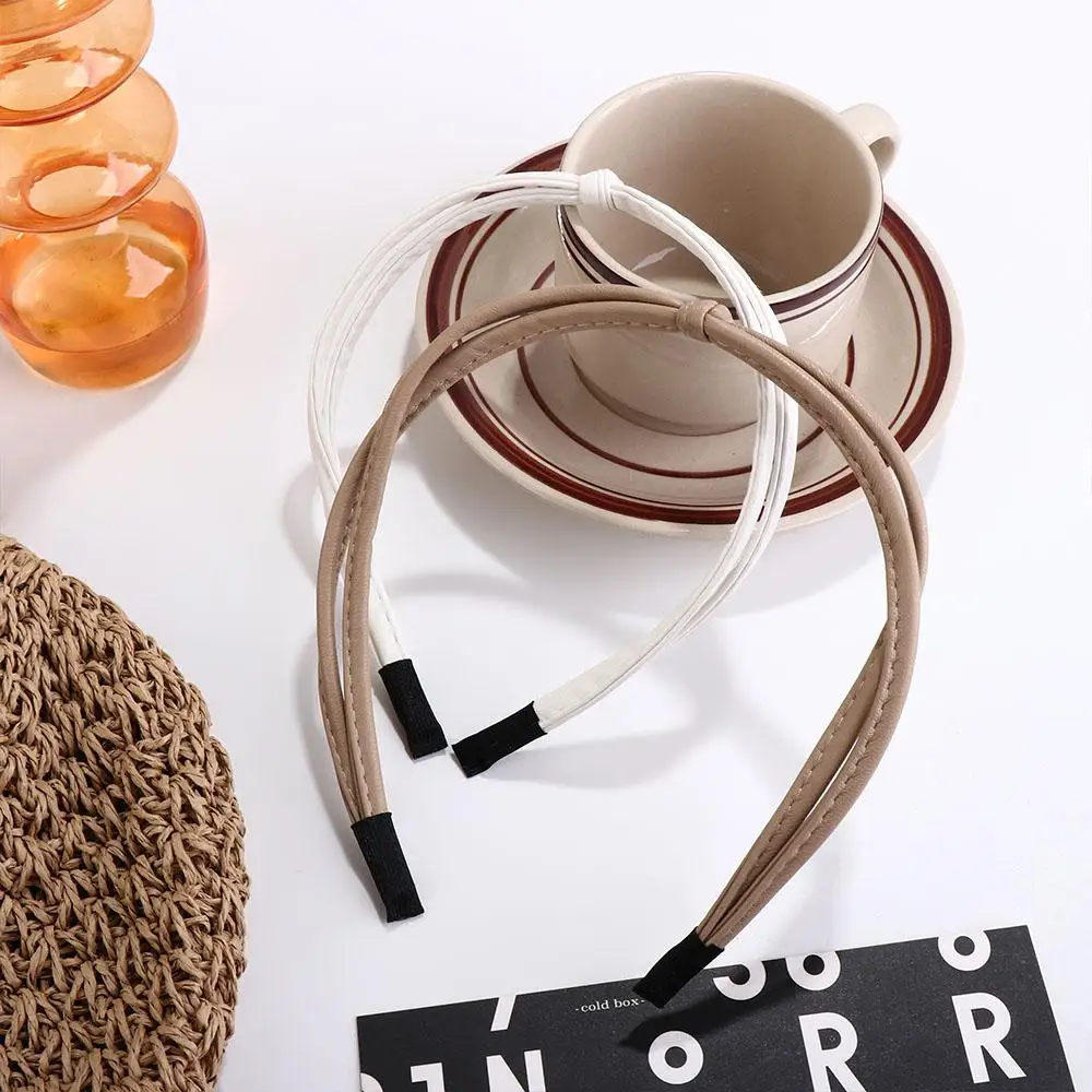 Opaska do włosów damska spinka do włosów wiązana klamra do włosów skórzana opaska PU w stylu koreańskim ozdoba do włosów damska cienka opaska do włosów