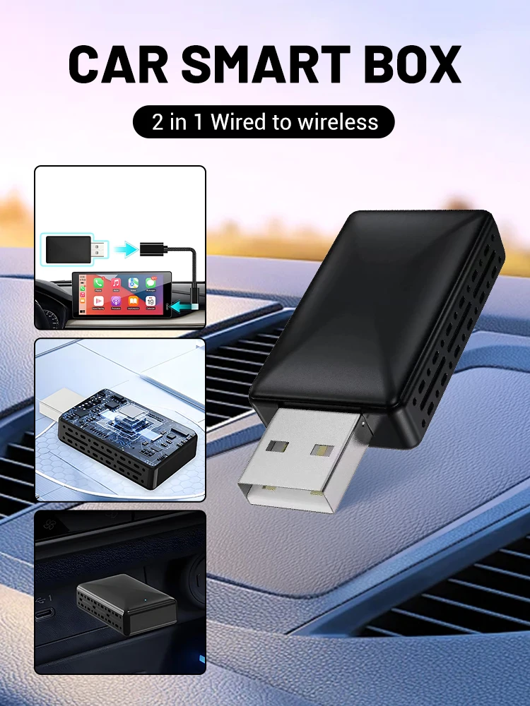 

2in1 Wireless Carplay&Android Auto Box 2in1 Wired to Wireless Dongle Automatic Connect Adapter Bluetooth Plug&Play Mini Box