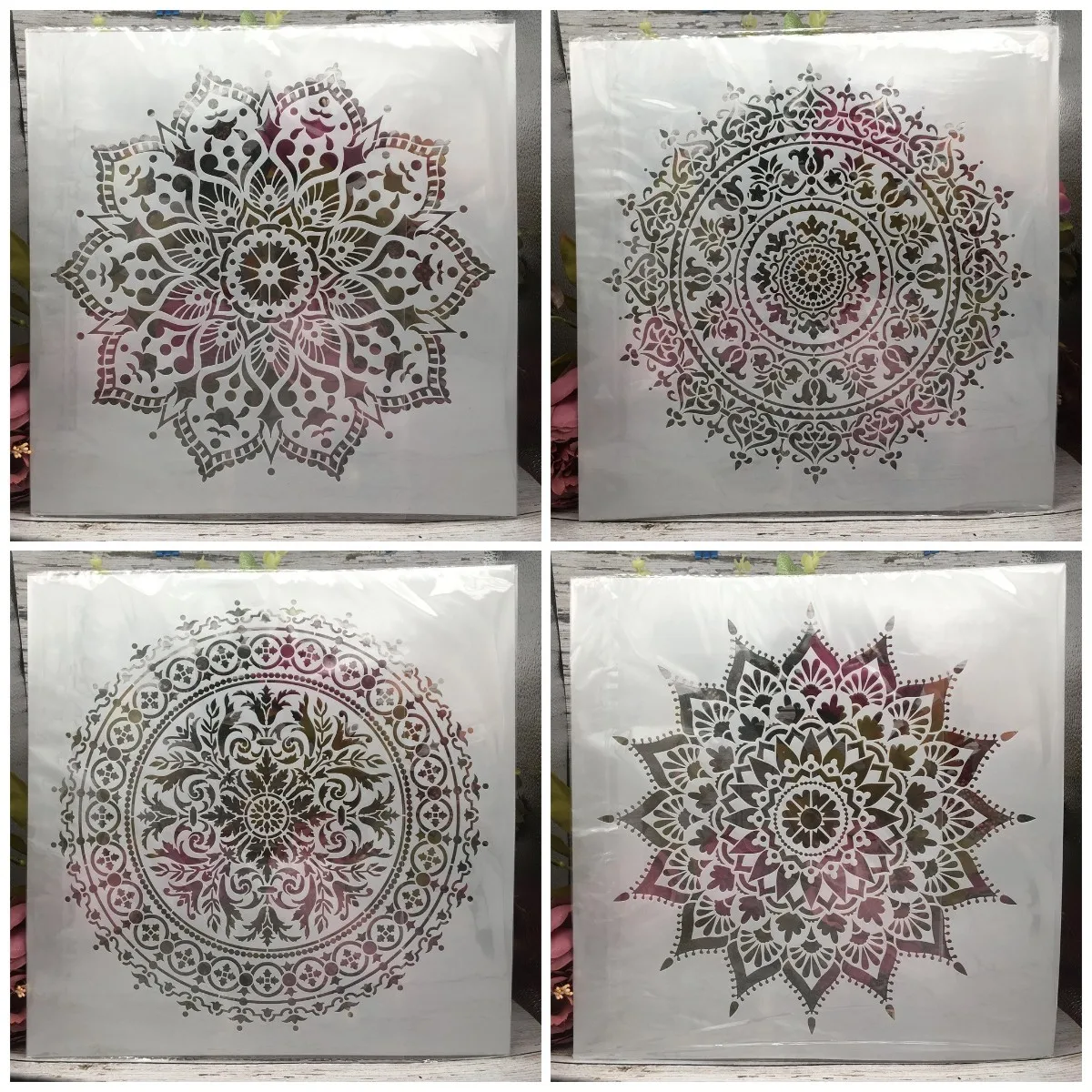 4Pcs 30*30cm Classic Geometry Mandala Wheel DIY Layering Stencils Painting Scrapbook Coloring Emboss Album Decorative Template