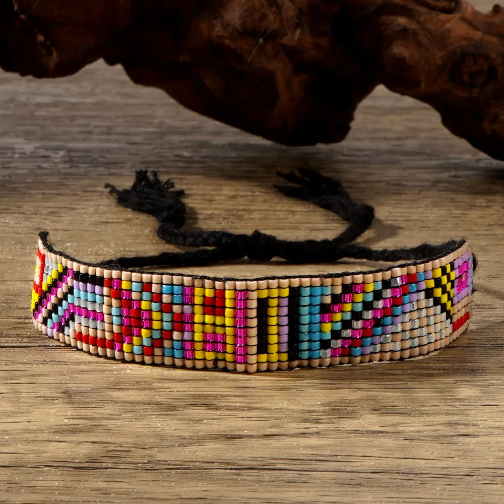 

Rice bead bracelet Originality Irregularity Bohemia Design Retro Adjustable Arrow Hand knitting Geometry Tide Beaded bracelet