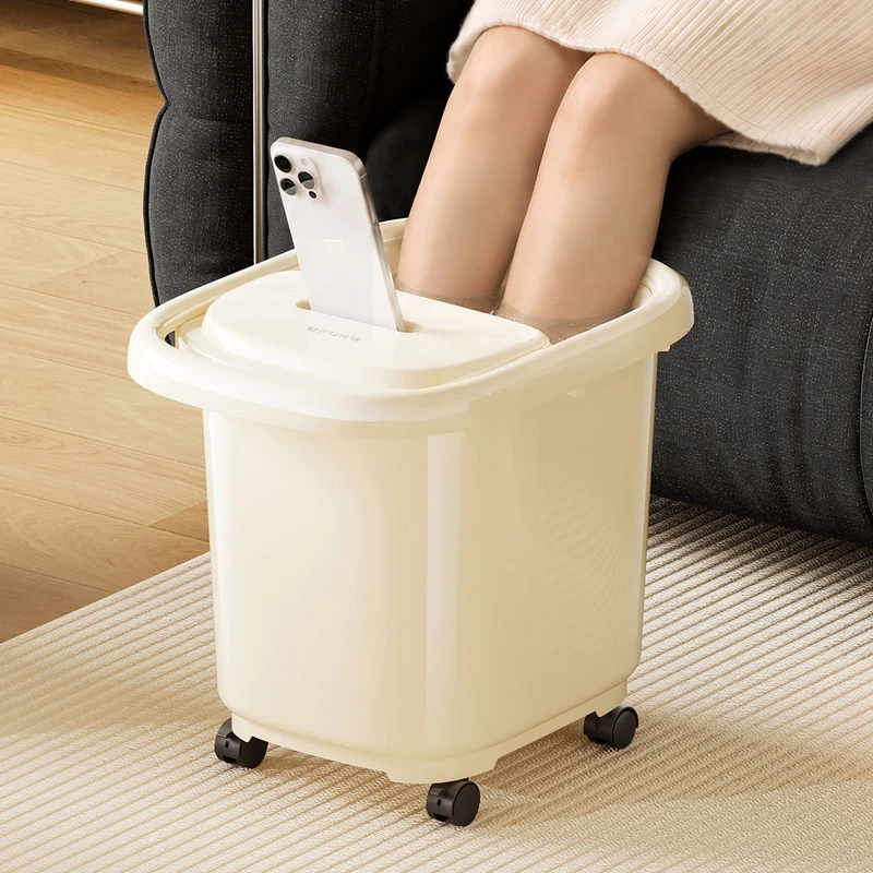 UFORU Foot Soaking Tub Multifunctional Foot Bath Bucket With Movable Casters Lid As Handle For Bathroom Household Foot Care