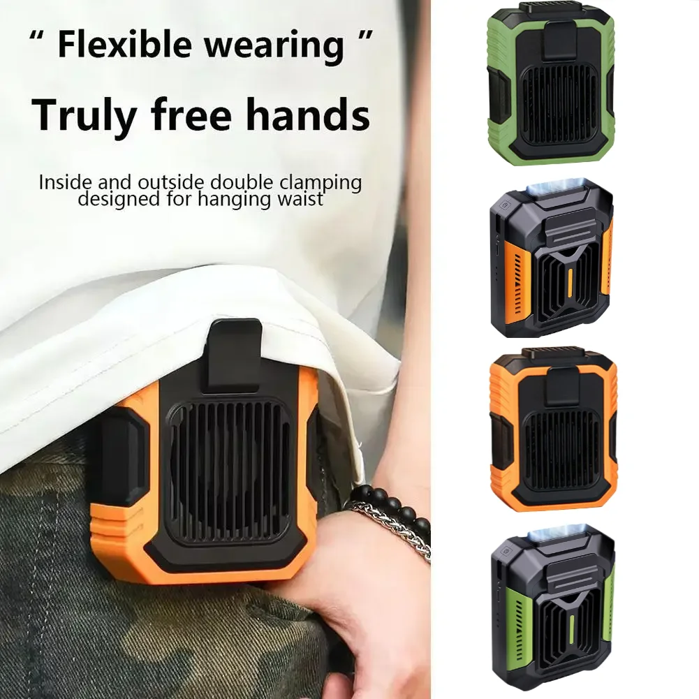 Portable Belt Fan 3 Speed 4000mAh Hands-free Fan USB Rechargeable Cooling Waist Fan Emergency Mobile Power Bladeless for Outdoor