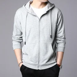 Men's Clothing Autumn and Winter New Fashion Zipper Splice Pockets Drawstring Solid Color Simplicity Versatile Commuter Hoodies