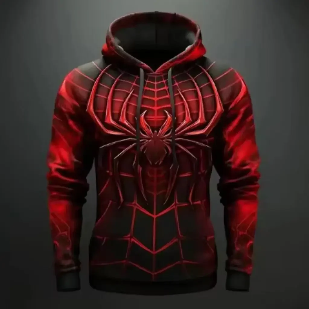 Autumn and winter new retro men's sweatshirt 3D spider print casual hoodie oversized clothes Harajuku oversized hoodie