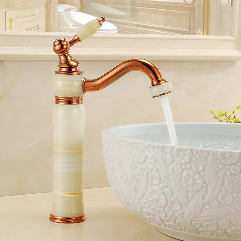 

European-Style Lengthened Faucet Hot and Cold Table Basin Household Basin Single Hole Faucet Copper Bathroom Golden Faucet