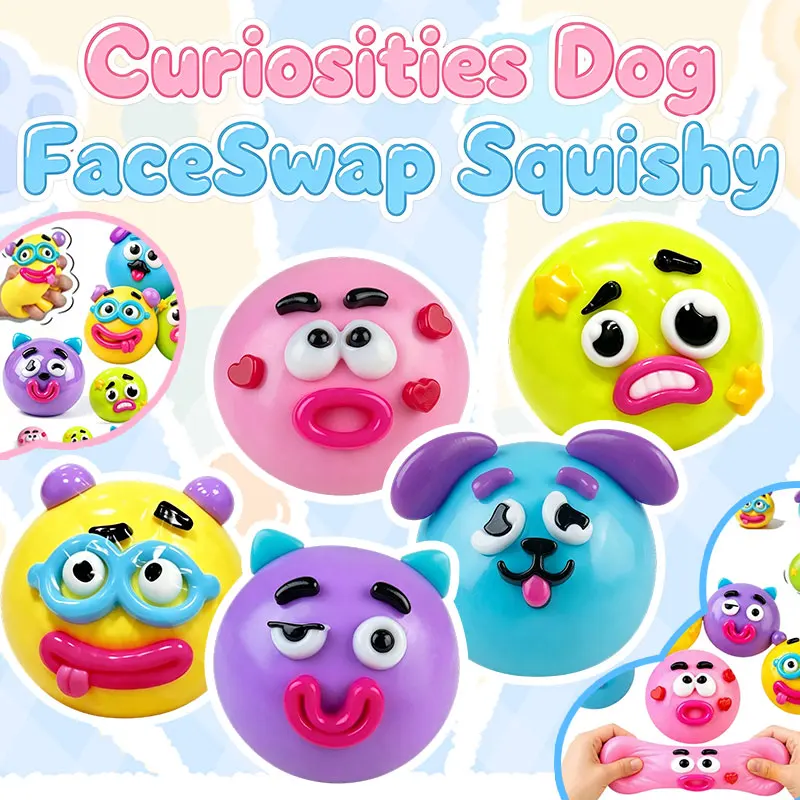 Jouets Squishy Colorés Smushers DIY Curiosités Visages de Chien à Échanger Jouets à Presser Anti-Stress Doux et Moulable à Remontée Lente Cadeaux de Fête