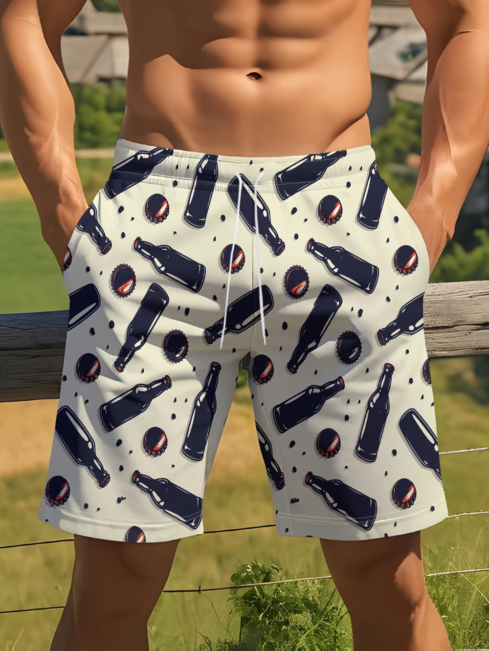 

Men's Summer 3D Printed Beach Shorts with Drawstring Casual Wear for Poolside And Outdoor Activities Regular Fit