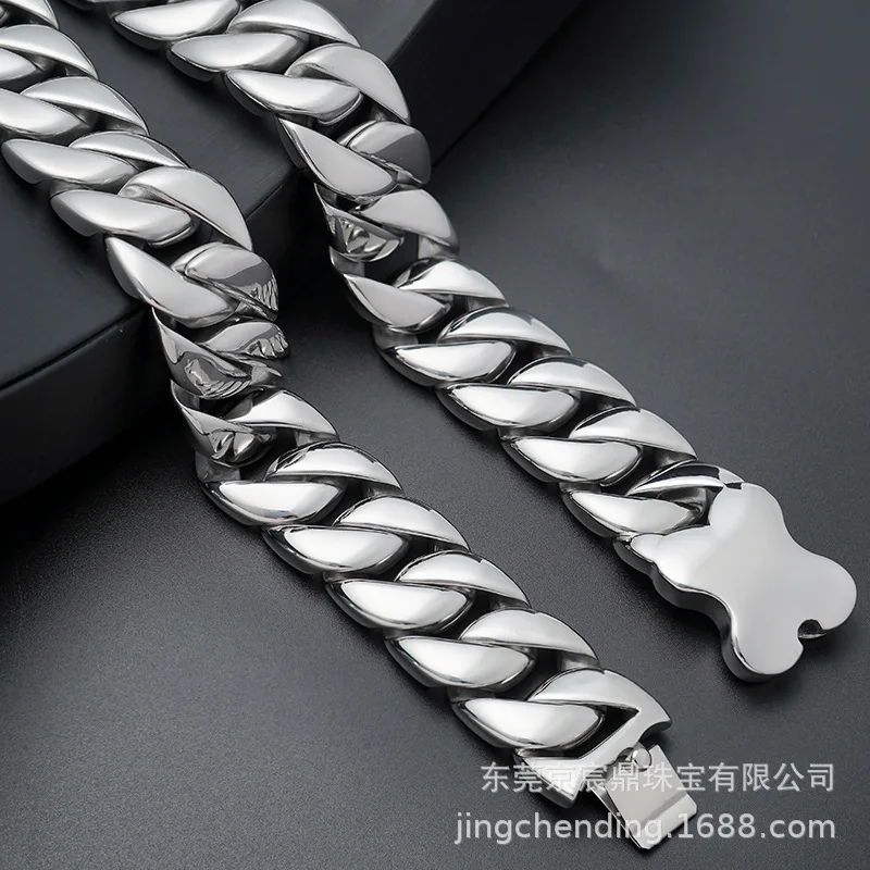 24mm Gothic Bone Cast Necklace, 316L Stainless Steel, Thick Wide Chain, Punk Hip Hop Domineering Jewelry for Men