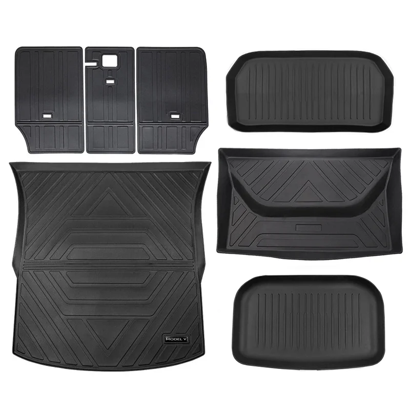 For Tesla Model Y Mats Plain TPE Trunk Mat Rear Cargo Liner Lower Compartment/Front Boot Storage Tray & Seat Back Protector