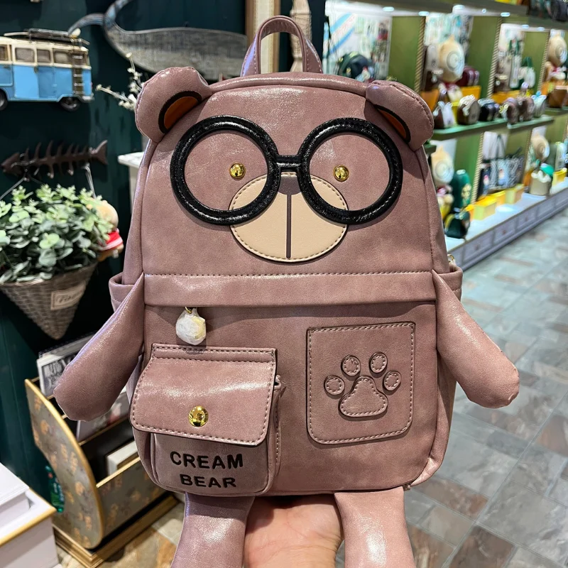 CREAM BEAR Fashion Backpack Bags for Ladies Cartoon Cute School Bag Mochila Trend 2024 Knapsack Laptop Bag for Women Designer