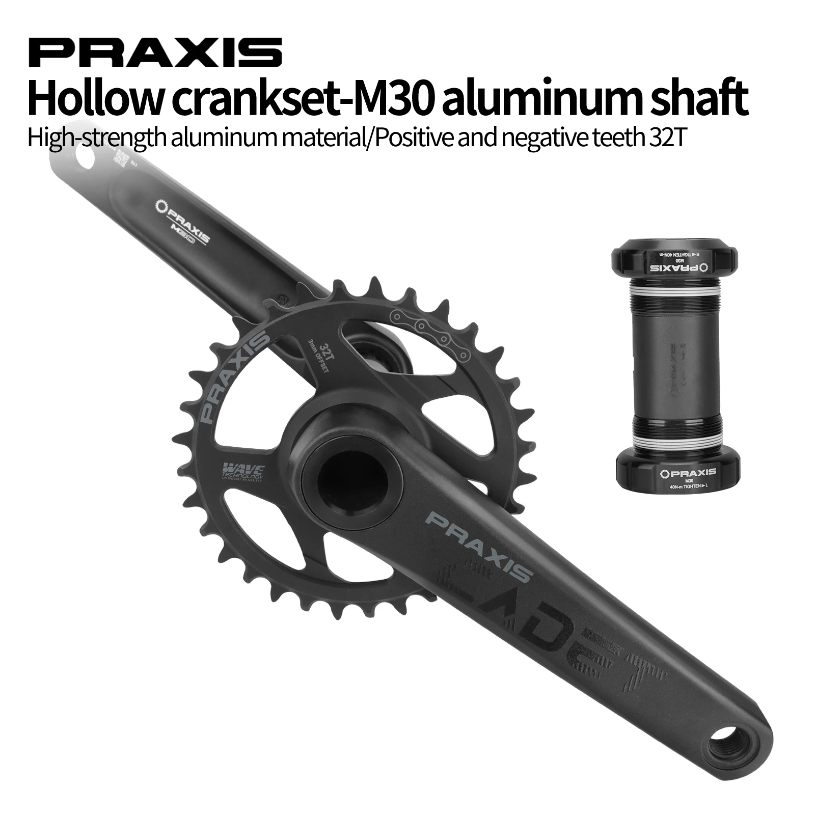 PRAXIS cadet M30 Crankset 1x11/12 Speed MTB 32T Crank Chainring BB M30 THRU 73MM BSA THREADED