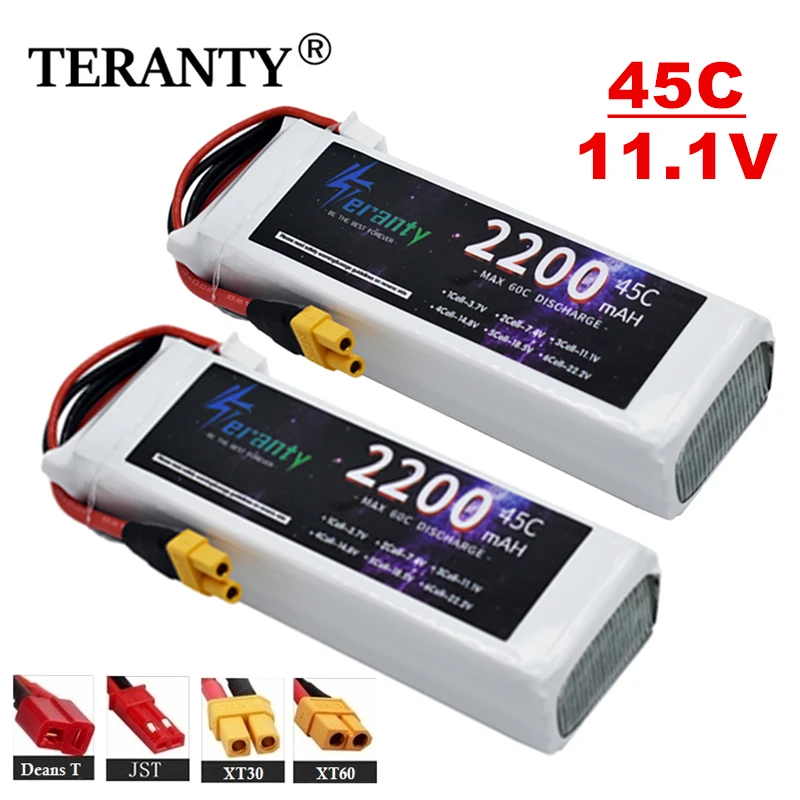 11.1V 2200mAh LiPo Battery 3s 45C For RC Car FPV Drones Boats Helicopters Vehicles with XT30 XT60 Deans T JST Connector