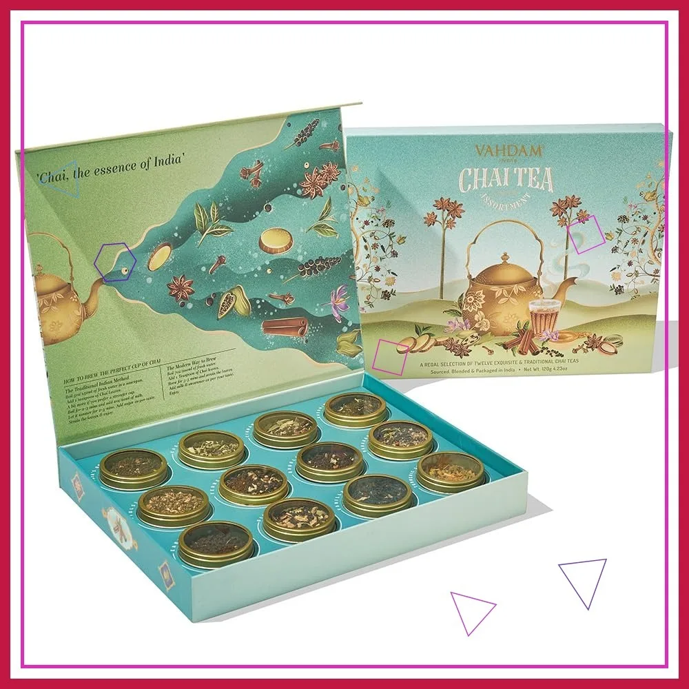 

Chai Tea Gift Set with 12 Varieties, 60+ Servings in Tin Caddy | Gluten Free, Non-GMO Christmas Gifts