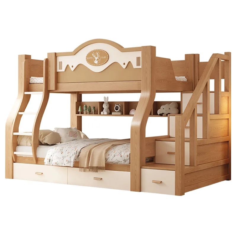 Solid wood cherry wood upper and lower beds High and low  Two-layer multi-functional children and mothers Small apartment double