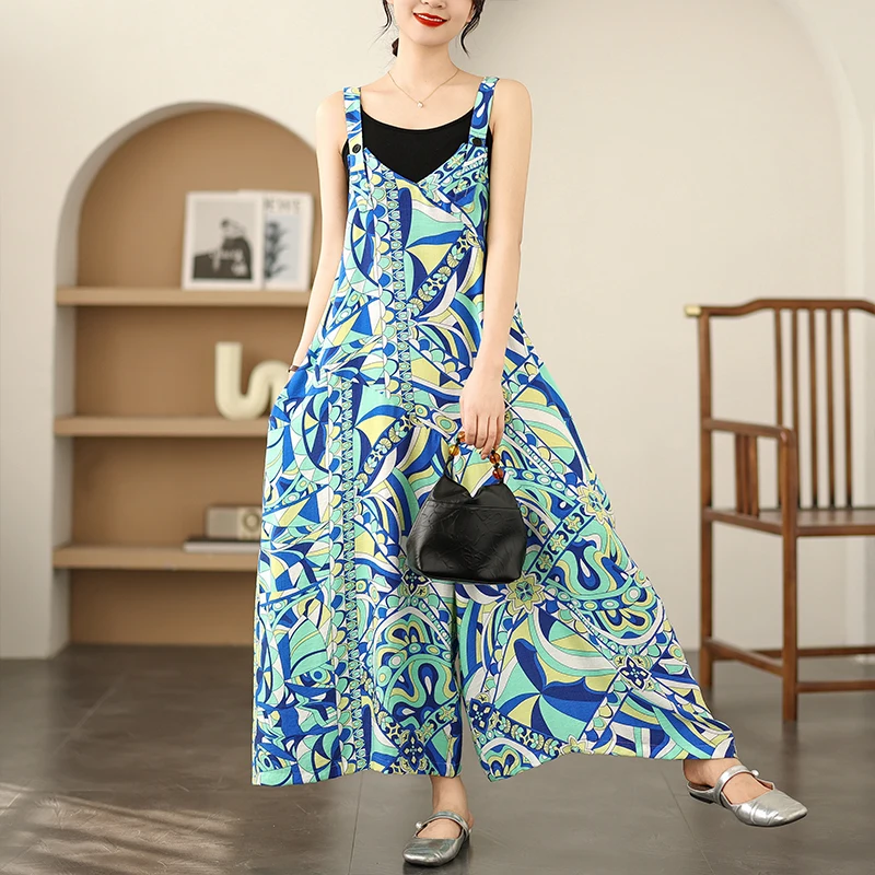 

Summer Thin Strap Jumpsuit Women's Loose Slimming Casual Wide Leg Dring Pants Straight Leg Thin Model Commute Sle