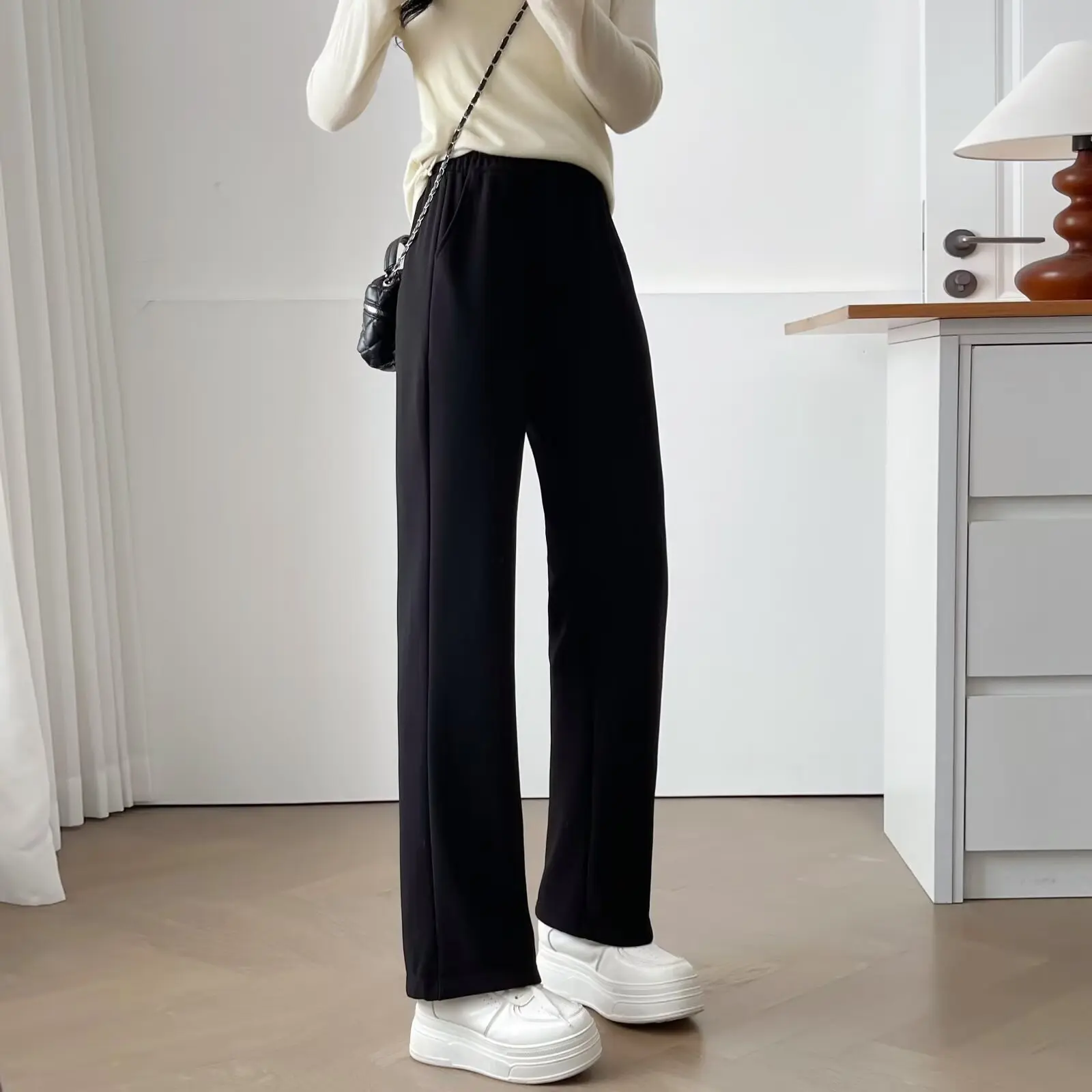 

XXXXL, модные женские прямые брюки больших размеров, осень/зима 2023, новые базовые флисовые теплые повседневные брюки 5139