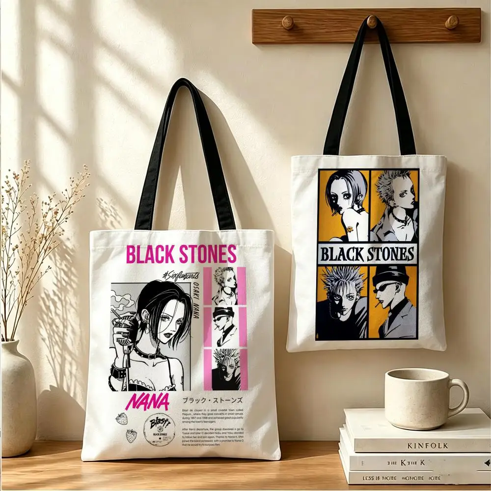Anime N-Nana Storage Bags Large Capacity Canvas Tote Bag Double-Sided Print Shoulder Handbag for Daily Shopping