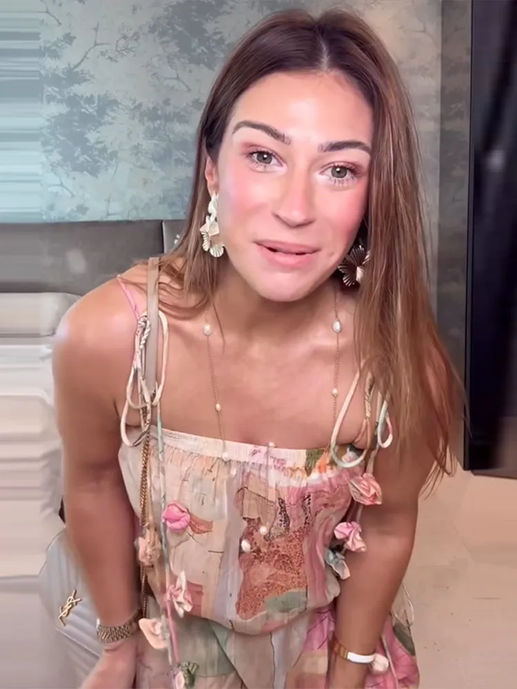 3D-Blumenbedruckte Spitzen-Oberteile mit Schnürung und Hosenanzüge für Damen, sexy ärmellose, rückenfreie, schmale Oberteile, weit geschnittene Hosen, charmante Damen-Outfits, neu – Detail 17