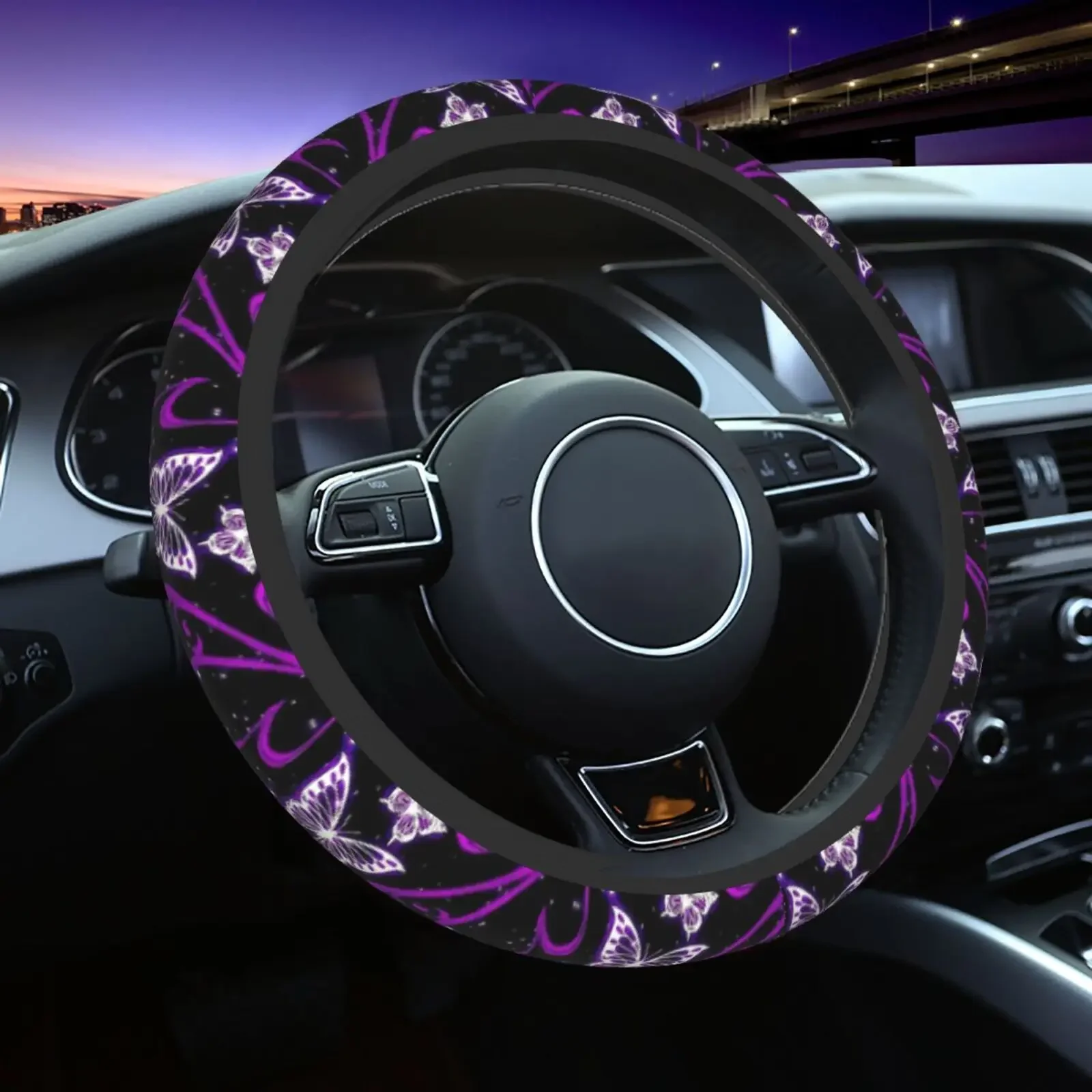 Butterfly Steering Wheel Cover for Women Girls Cute Wheel Cover Cars Accessories for Trucks SUV Decor 15 Inch