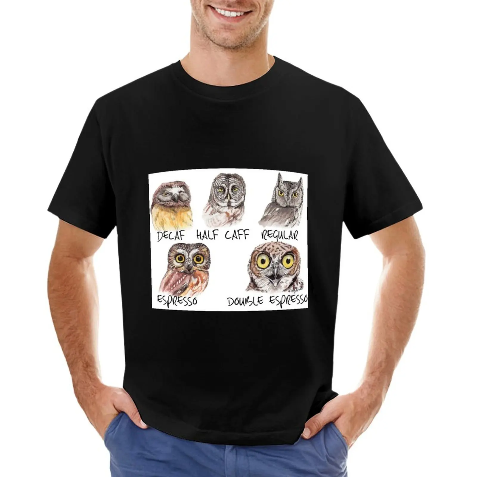 

Owl Caffeine Scale - funny coffee owls T-Shirt heavyweights cute tops Men's cotton t-shirt