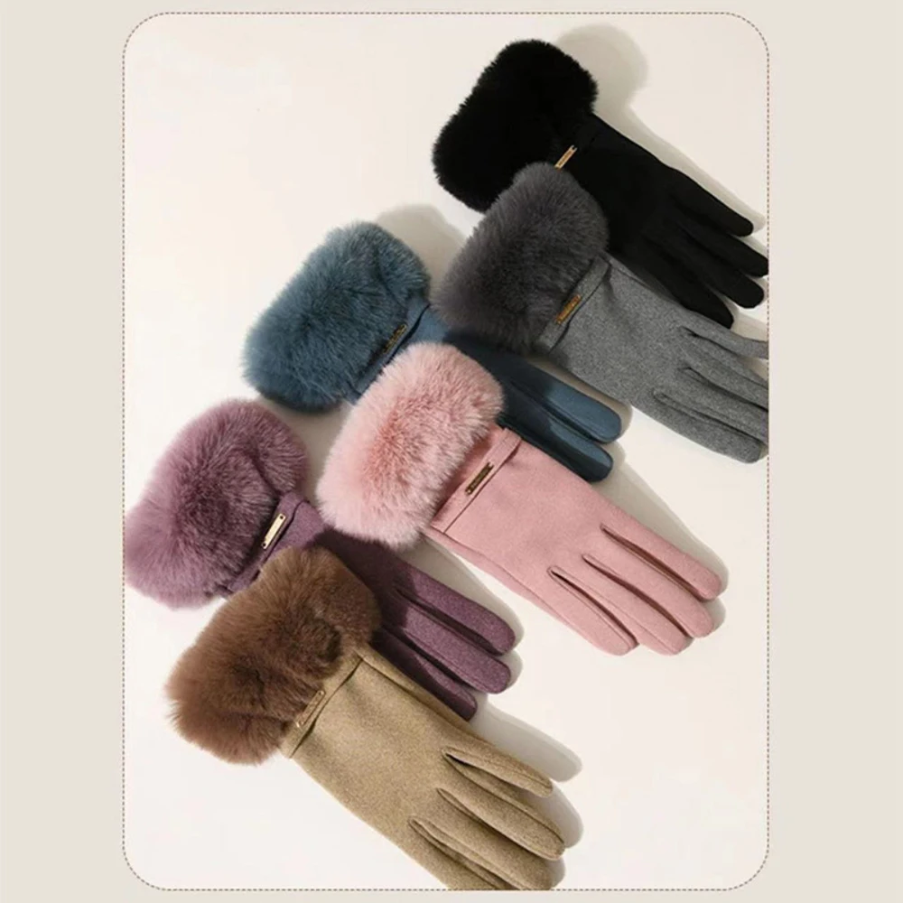 قفازات شتوية نسائية تعمل باللمس، قفازات سميكة لركوب الدراجات في الهواء الطلق، قفازات حرارية لركوب الدراجات في الهواء الطلق والطقس البارد #4