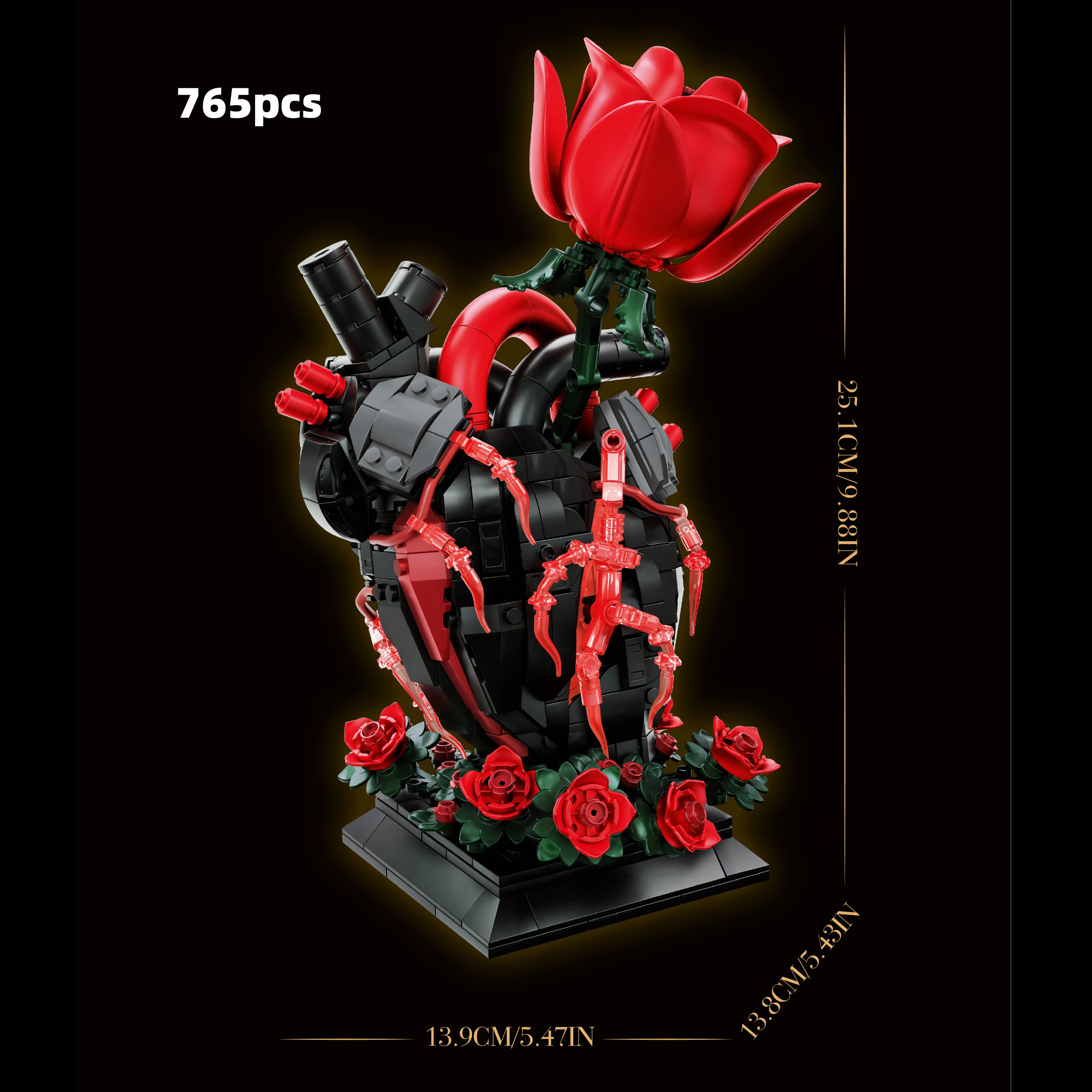Gothic Style Skull Crescent Moon Red Rose Building Block Set, Gothic Cross Rose Building Blocks, Anatomical Heart Flower Building Blocks, Dark Academy Style Art Assembly Toys, Halloween Gift