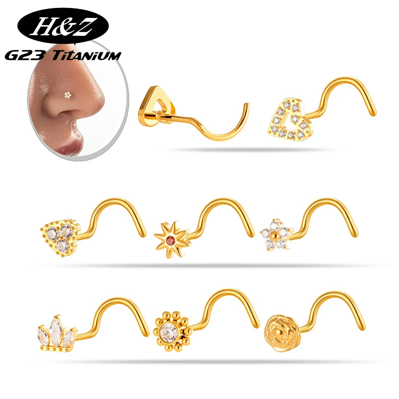 1PC G23 Titanium S-Rod Piercing 20G Nose Studs Zircon Flower Nose Ring Nail Goth Piercing Body Jewelry For Women 2026 Trending