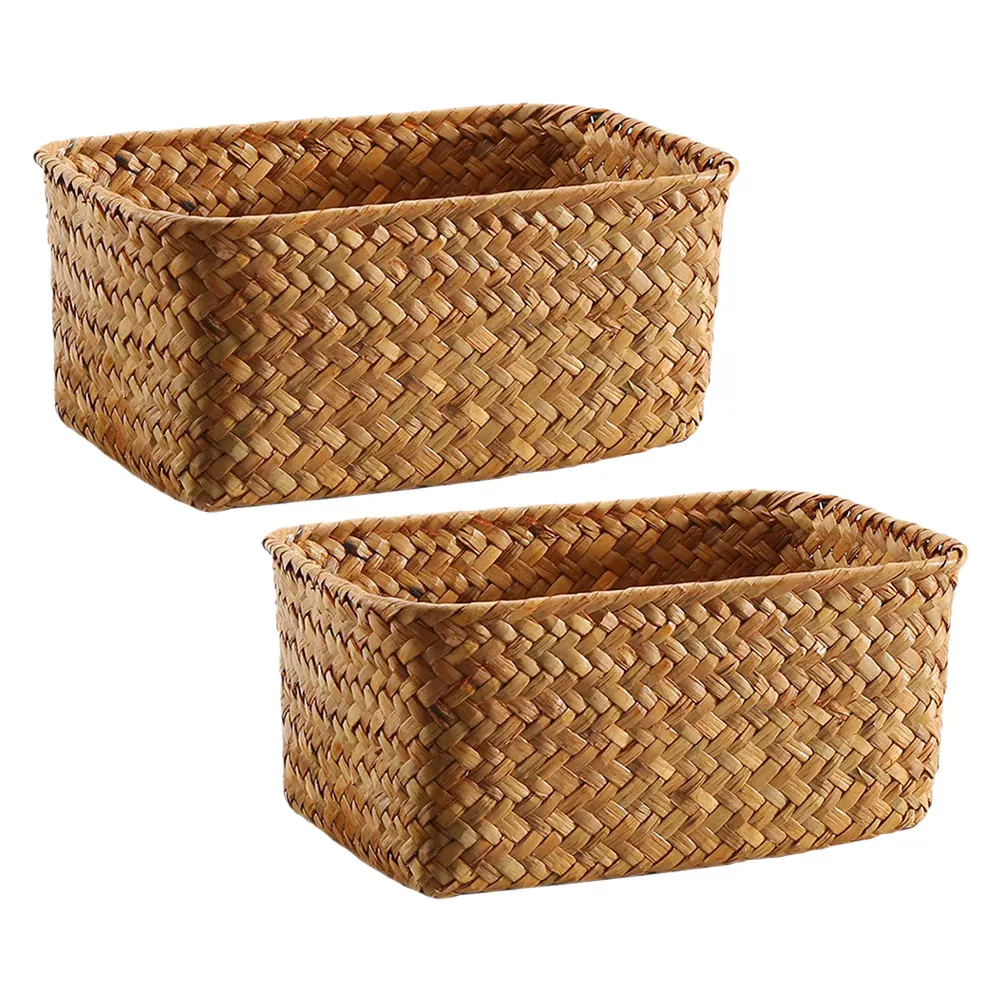 

2pcs Natural Seagrass Storage Baskets Desktop Organizer Countertop Mail Snack Sundries Woven Stackable Bathroom Pantry Kitchen